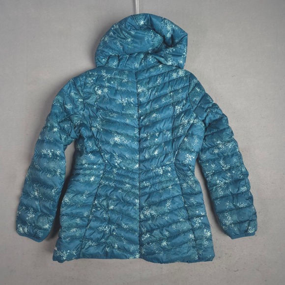 Lands End Womens Teal Floral Down Puffer Hooded Jacket XS - Picture 8 of 8